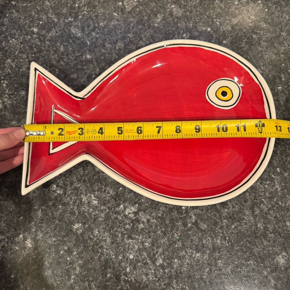 M. Bagwell Red Fish-Shaped Ceramic Dish "Water Collection" Coastal Home Decor - Picture 4 of 5